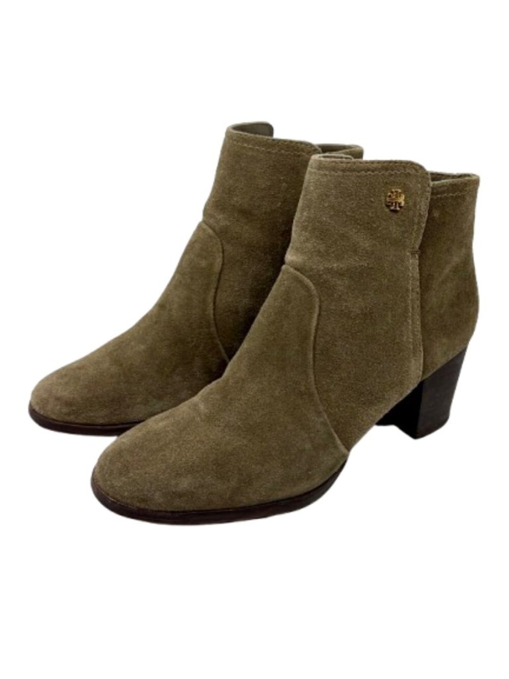 TORY BURCH~SABE~ Suede Block Heel Booties in Olive/Taupe/ Khaki - Size 7.5